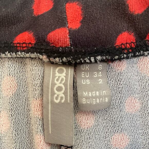 ASOS High Rise Pleated Polka Dot Midi Skirt Black Red Sz 2 / XS A line - Picture 7 of 8